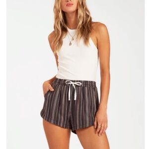 Billabong Black Stripe Woven Road Trippin Yarn Dye Drawstring Shorts Pockets